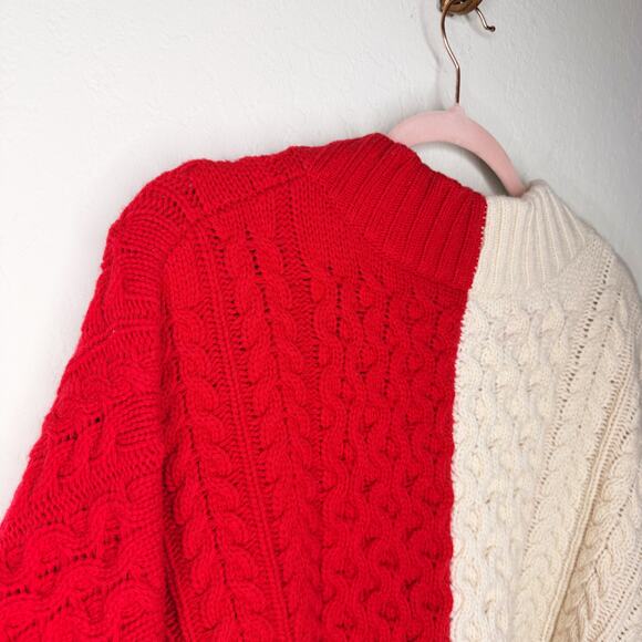 Charles Jeffrey Loverboy Off White Red College Cricket Cable Knit Wool Sweater - Picture 10 of 15